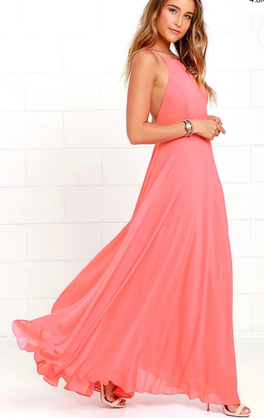 Lulus Mythical Kind of Love Coral Pink Maxi Dress georgette open back NWT S